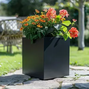 40cm Zinc Galvanised Matte Black Square Planter