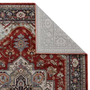 Luxurious Easy to Clean Bordered Floral Traditional Red Persian Rug for Living Room & Bedroom-200cm X 285cm