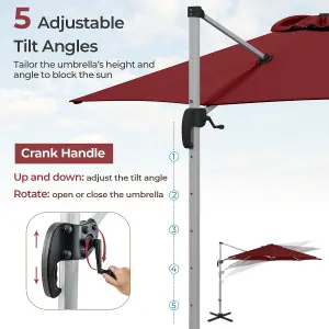 Costway 3M Round Patio Parasol Outdoor Adjustable Cantilever Umbrella w/ 360 Rotation