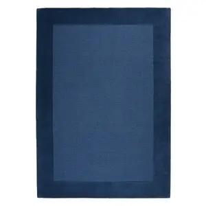 Handmade Luxurious Modern Bordered Blue Plain Easy to Clean Wool Rug for Living Room & Bedroom-160cm X 230cm