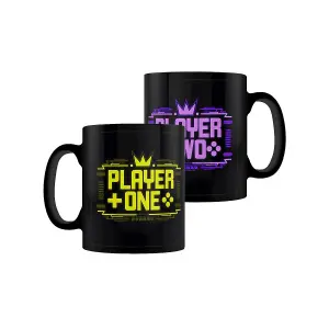 Grindstore Player One & Player Two Gaming Mug Set (Pack of 2) Black/Yellow/Purple (One Size)