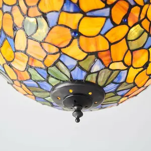 Tiffany Glass Semi Flush Ceiling Light Yellow Flower Round Inverted Shade i00052