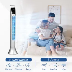 HOMCOM LED 36 Inch Tower Fan 70 degree Oscillation 3 Speed Remote Controller, Silver