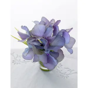 Bloom Artificial Faux Fake Realistic Hydrangea Flower Arrangement in Glass Vase - Flower of the Month September - Measures H10cm