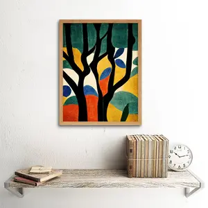 Autumn Trees Minimalist Matisse Style - Print Light Brown Framed Paper / 43cm H x 33cm W