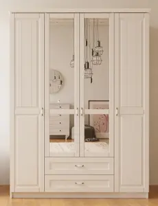 CHARLOTTE 4 Door 2 Drawer Mirrored White Wardrobe