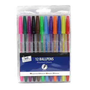 Just Stationery Ballpoint Pen (Pack of 12) Multicoloured (One Size)