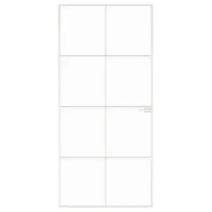 Berkfield Interior Door White 93x201.5 cm Tempered Glass&Aluminium Slim