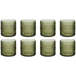 Set of 8 Luxury Green Short Drinking Glass Tumblers 380ml