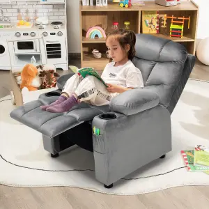 Costway Kids Recliner Chair Velvet Fabric Adjustable Sofa Chair Gaming Lounge Chair