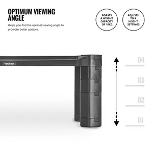 VonHaus Adjustable Monitor Stand Riser, 4-Level for Computer, Mac, PC, Laptop w/ Tablet Phone Holder, Cable Management, up to 10KG