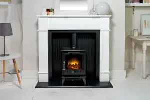 Adam Oxford Stove Fireplace in Pure White with Aviemore Electric Stove in Black, 48 Inch