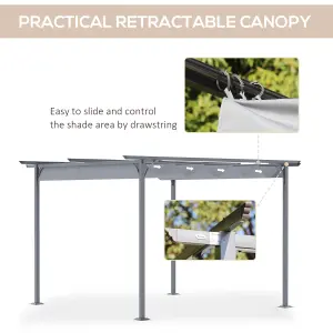 Outsunny 3.5x3.5m Pergola Metal Gazebo Backyard Porch Awning Retractable Canopy Grey