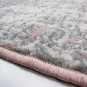 Blush Pink Grey Distressed Abstract Living Room Runner Rug 60x240cm