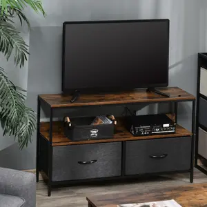 HOMCOM TV Cabinet, TV Console Unit with 2 Foldable Linen Drawers Rustic Brown