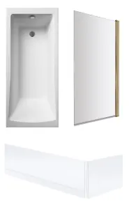 Square Single Ended Bath, Square Brushed Brass Screen and Panels - 1700 x 700mm