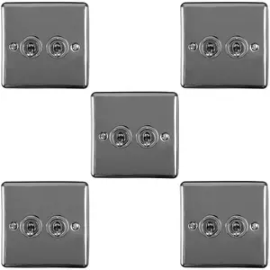 5 PACK 2 Gang Double Retro Toggle Light Switch BLACK NICKEL 10A 2 Way Plate