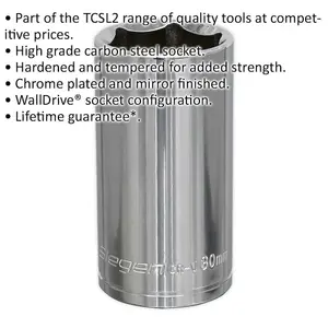 30mm Chrome Plated Deep Drive Socket - Durable 1/2 Inch Square Drive Tool