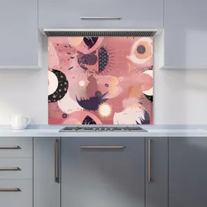 Abstract Red Pink Pattern Premium Glass Kitchen Splashback W700mm x H650mm