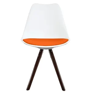 Soho White & Orange Plastic Dining Chair with Pyramid Dark Wood Legs