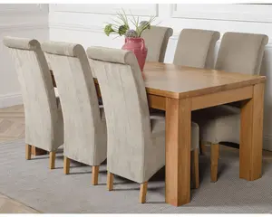 Dakota 182 x 92 cm Chunky Oak Large Dining Table and 6 Chairs Dining Set with Montana Grey Fabric Chairs