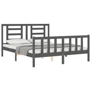 Berkfield Bed Frame with Headboard Grey King Size Solid Wood