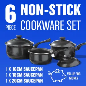 3Pc Non Stick Cookware Set Sauce Pan Pot Glass Lid Kitchen Fry Pan Frying Lids