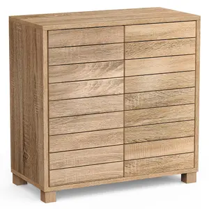 VonHaus Bathroom Storage Cabinet, Oak Wood Effect Floor Cabinet with Handleless Design, Freestanding Towel Storage Unit, Chester