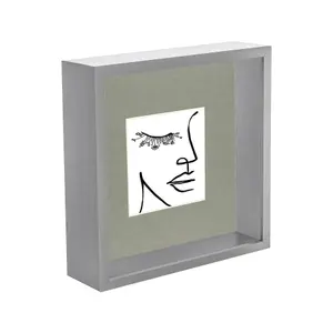 Nicola Spring 3D Deep Box Photo Frame with 4" x 4" Mount - 8" x 8" - Grey