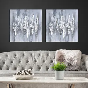 Abstract Wall Art for Bedroom & Living Room, Luxury Wall Mounted Canvas Painting (Set of 2) Grey/White