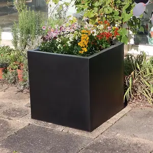 40cm Zinc Galvanised Matte Black Square Planter