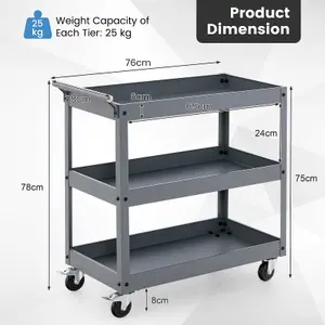 Costway 3-Tier Utility Cart Heavy Duty Service Cart with Handle Rolling Workshop Cart