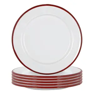 Argon Tableware - White Enamel Side Plates - 20cm - Red - Pack of 6