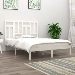 Berkfield Bed Frame White Solid Wood 120x190 cm 4FT Small Double