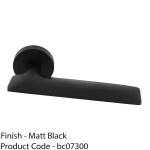 Premium Slim Flat Door Handle Set - Matt Black Designer Lever On Round Rose