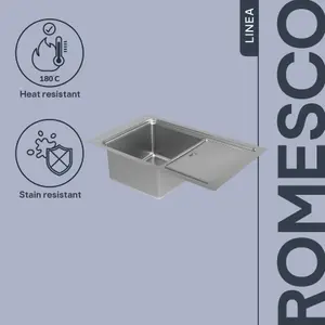 GoodHome Romesco Linea Brushed Stainless steel 1 Bowl Kitchen sink 510mm x 880mm