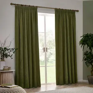 Yard Heavy Chenille Velvet Olive Pencil Pleat Curtains, 168 x 137cm