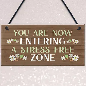 Garden Sign Hanging Wall Sign STRESS FREE ZONE Sign Garden Shed Plaque House Signs Plaque Outdoor Decoration Signs For Outside