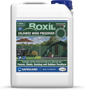 Roxil Wood Stain Preserver (5L Fir Green) - 5 Year Protection for Indoor & Outdoor Wood. No VOCs, Fast-Drying. 25 m Coverage