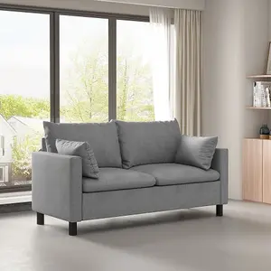 MCC Direct Large 2 seater Plush Padded Sofa/Couch Linen Fabric Settee Grey - Laura