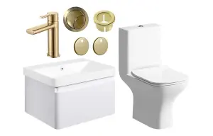 Aquarius Sophie 605MM Vanity Unit Matt White WC Set with Brushed Brass Finishes