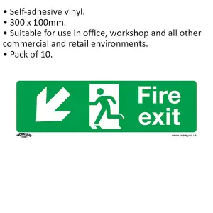 Pack of 10 Self-Adhesive Fire Exit Signs - Health & Safety Compliance 300 x 100mm