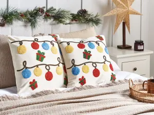 Set of 2 Cushions PALMIER Velvet 45 x 45 cm For Kids Embroidery Off-White