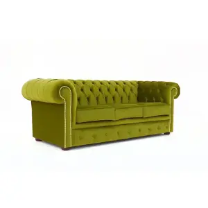 Chesterfield 3 Seater Malta Grass Green Real Velvet Fabric Sofa In Classic Style