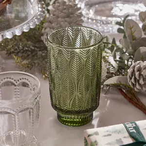 Set of 4 Vintage Luxury Green Trailing Leaf Drinking Tall Tumbler Glasses 450ml