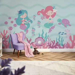 The Magical Mermaids Mural In Pink And Teal (300cm x 240cm)