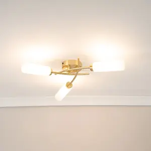 ValueLights Maya 3 Way Curved Cross Over Design Brushed Gold Ceiling Light Fitting for Living Room Hallway - LED Bulbs Included