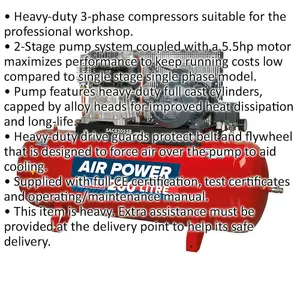 200 Litre 5.5hp 3-Phase Belt Drive Air Compressor with 2-Stage Pump System