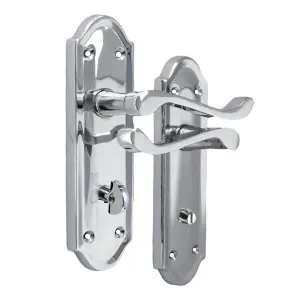 Ashford Door Handle Bathroom Lock Scroll Lever - Chrome Bath Pack Hinges