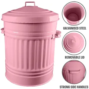 Baby Pink Metal Bin with Dustbin Lid Strong Steel 30L Bin Ideal for the Home Kitchen Rubbish Waste Bin Animal Feed Pet Food Bin